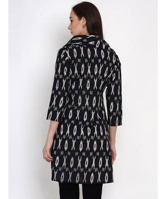 women cotton black ikkat print cowl neck long tunic 6