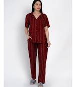 womens rayon maroon stripe lounge wear night suit