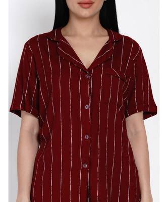 womens rayon maroon stripe lounge wear night suit 6