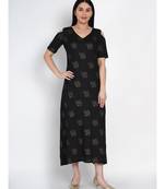 women black rayon cold shoulder dress with foil print