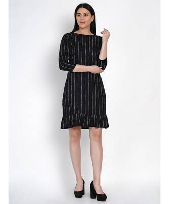 women black rayon white stripe dress with frills at bottom 1