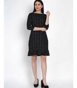 women black rayon white stripe dress with frills at bottom