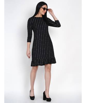 women black rayon white stripe dress with frills at bottom 2