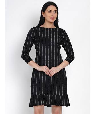 women black rayon white stripe dress with frills at bottom 3