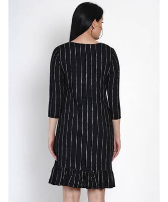 women black rayon white stripe dress with frills at bottom 4