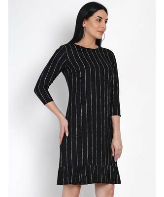 women black rayon white stripe dress with frills at bottom 5