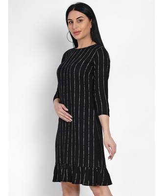 women black rayon white stripe dress with frills at bottom 6