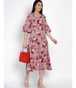 women floral print A line dress with flounced sleeves