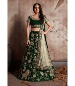 Green Zari And Sequins Embroidered Velvet Semi Stitched Lehenga Choli With Dupatta