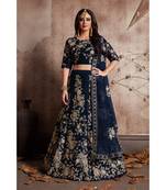 BLUE Zari And Sequins Embroidered Velvet Semi Stitched Lehenga Choli With Dupatta