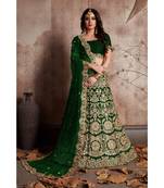 Green Embroidered Velvet Unstitched Lehenga With Blouse