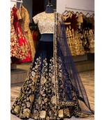 BLUE Embroidered Velvet Unstitched Lehenga
