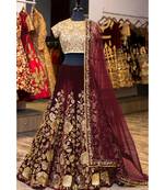 Maroon Embroidered Velvet Unstitched Lehenga