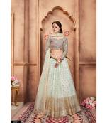 Sky Blue Embroidered Net Unstitched Lehenga