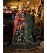 Green Thread Embroidered Silk Unstitched Lehenga With Dupatta