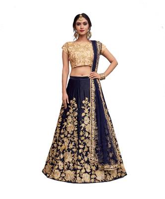 Blue Embroidered Velvet Unstitched Lehenga 1
