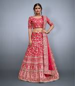 Pink Embroidered Art Silk Semi Stitched Lehenga With Dupatta