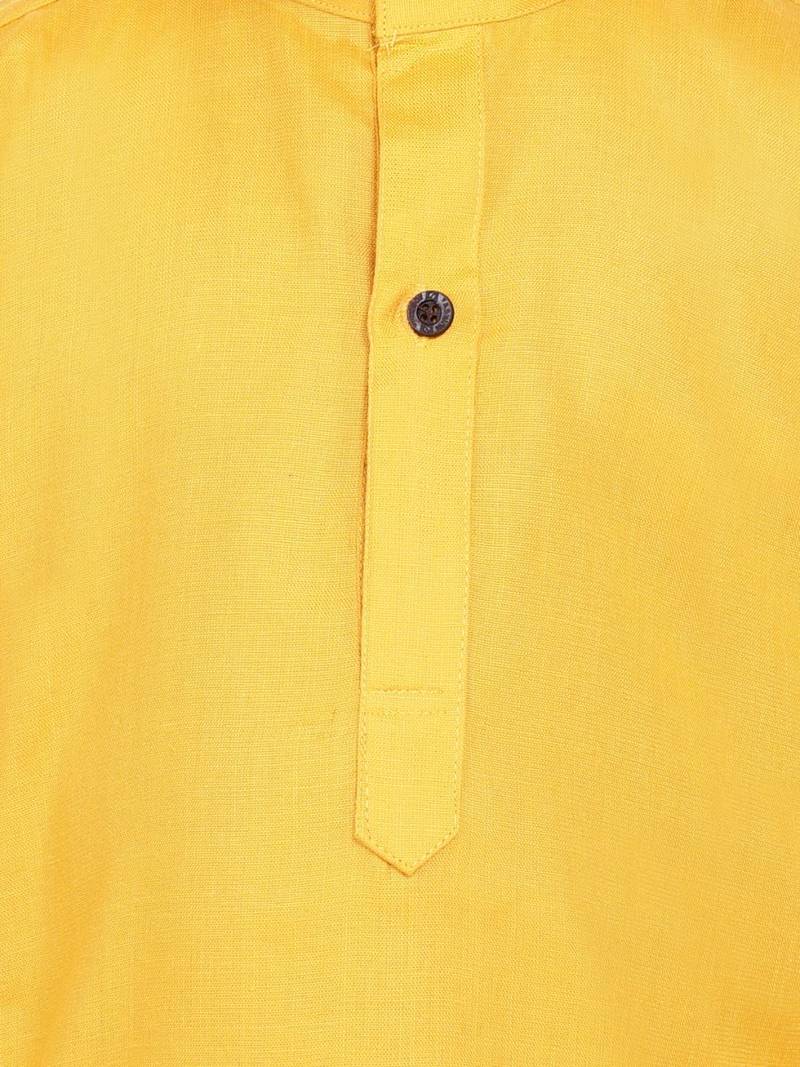 Boys Stand Collar Cotton Kurta pajama-Set-Yellow