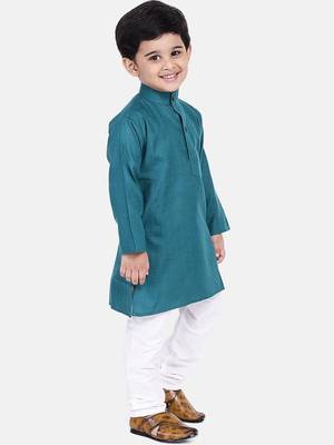 Boys Stand Collar Cotton Kurta pajama-Set-Blue 2
