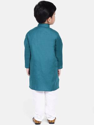 Boys Stand Collar Cotton Kurta pajama-Set-Blue 3