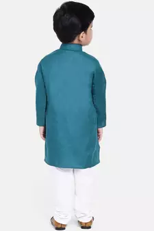 Boys Stand Collar Cotton Kurta pajama-Set-Blue