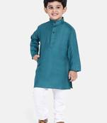 Boys Stand Collar Cotton Kurta pajama-Set-Blue