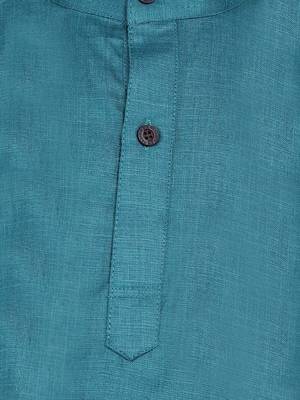 Boys Stand Collar Cotton Kurta pajama-Set-Blue 4