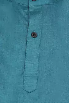 Boys Stand Collar Cotton Kurta pajama-Set-Blue