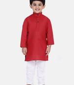 Boys Stand Collar Cotton Kurta pajama-Set-Red