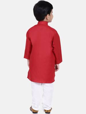 Boys Stand Collar Cotton Kurta pajama-Set-Red 2