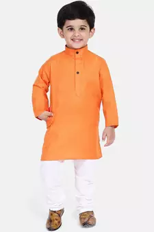 Boys Stand Collar Cotton Kurta pajama-Set- Orange