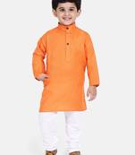 Boys Stand Collar Cotton Kurta pajama-Set- Orange