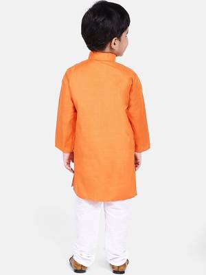 Boys Stand Collar Cotton Kurta pajama-Set- Orange 2