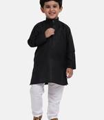 Boys Stand Collar Cotton Kurta pajama-Set-Black