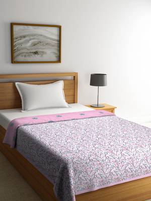 NEUDIS By Dhrohar Soft Single Bed Reversible Microfibre Printed Comforter for AC Room -  250 GSM - Pink 1