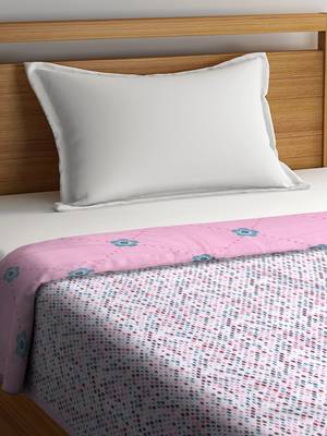 NEUDIS By Dhrohar Soft Single Bed Reversible Microfibre Printed Comforter for AC Room -  250 GSM - Pink 2