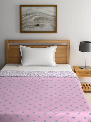 NEUDIS By Dhrohar Soft Single Bed Reversible Microfibre Printed Comforter for AC Room -  250 GSM - Pink 5