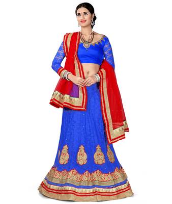 Blue Net Embroidered Unstitched Lehenga 1