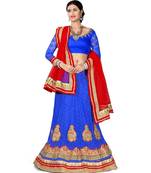 Blue Net Embroidered Unstitched Lehenga