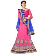 Pink Net Embroidered Unstitched Lehenga