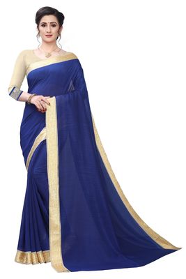 navy blue plain silk saree