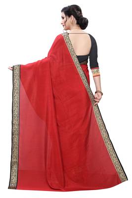 Red plain art silk saree with blouse 2