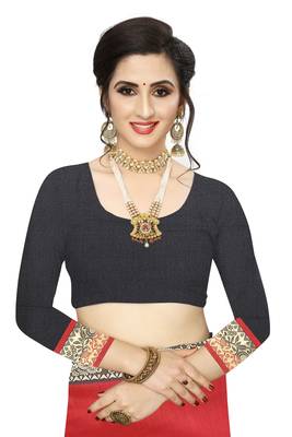 Red plain art silk saree with blouse 5