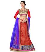 Red Net Embroidered Unstitched Lehenga