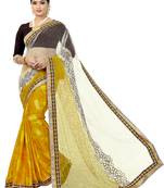 Beige embroidered blended cotton saree 
