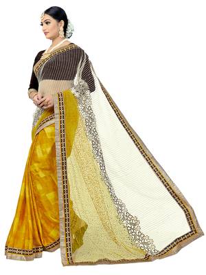 Beige embroidered blended cotton saree  2
