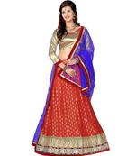 Red Net Embroidered Unstitched Lehenga