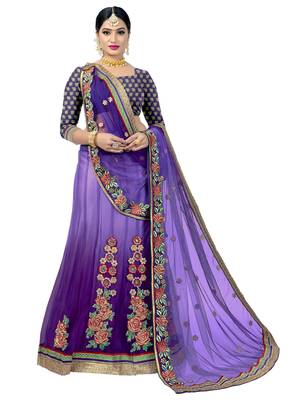Purple embroidered blended cotton saree  1