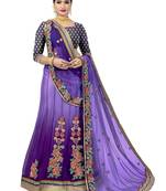 Purple embroidered blended cotton saree 