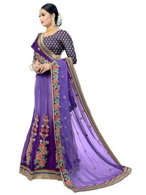 Purple embroidered blended cotton saree  2